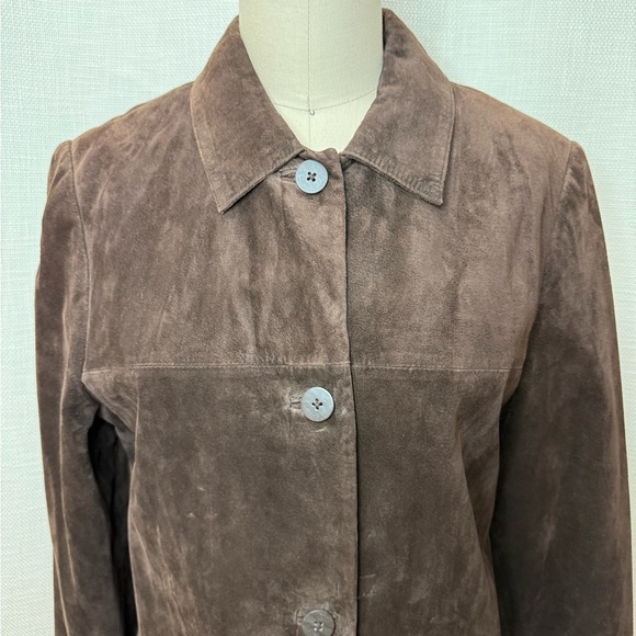 Lord & Taylor Brown Suede Leather Jacket Cutout Hem Button Front Size M Vintage! - Picture 2 of 6